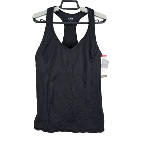 Womens Champion Premium Black Fitted Racerback Tank Top Duo Dry Max Nylon Size L - Picture 1 of 11